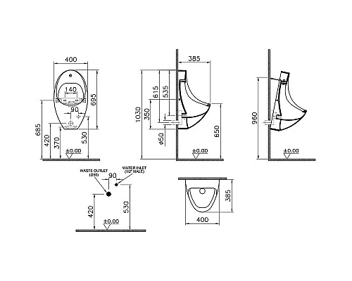 Купить Писсуар Vitra Arkitekt 4106B003-5597 (4106B003-5200) подвесной Белый с сенсорным механизмом смыва в магазине сантехники Santeh-Crystal.ru