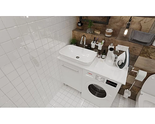 Приобрести Столешница под раковину 1MarKa Wash 110 Ц0000004097 над стиральной машиной Белый глянец в магазине сантехники Santeh-Crystal.ru