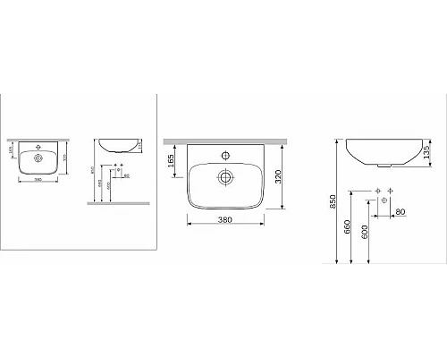Заказать Раковина AM.PM Inspire 38 C504811WH Белая в магазине сантехники Santeh-Crystal.ru