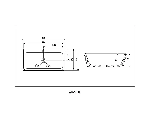 Купить Раковина Abber Rechteck 61 AC2201MB Черная матовая в магазине сантехники Santeh-Crystal.ru