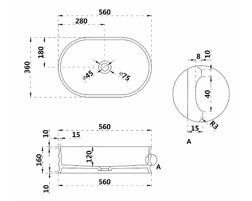 Раковина-чаша Abber Stein 56 AS2650 Белая матовая