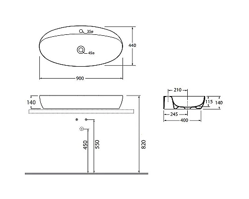 Купить Раковина Azzurra Elegance Circle 90 ELLA090440CMBI/(ECI90M bi)x1 Белая в магазине сантехники Santeh-Crystal.ru