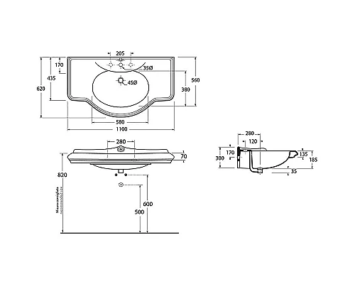 Приобрести Раковина Azzurra Jubilaeum 110 JULP1106200MBI (JUB200/110 bi))x1 Белая в магазине сантехники Santeh-Crystal.ru