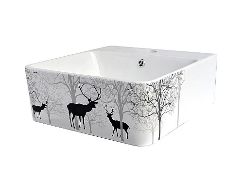 Заказать Раковина-чаша Bronze de Luxe 42 1060BD Белый глянец с серо-черным рисунком в магазине сантехники Santeh-Crystal.ru