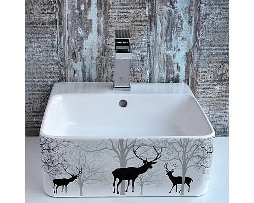 Заказать Раковина-чаша Bronze de Luxe 42 1060BD Белый глянец с серо-черным рисунком в магазине сантехники Santeh-Crystal.ru