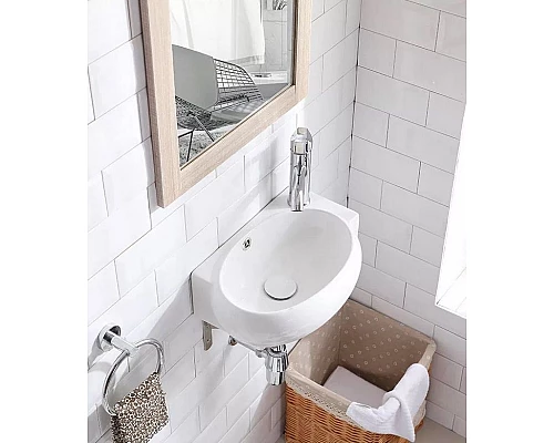 Купить Раковина CeramaLux 43 9100L Белая в магазине сантехники Santeh-Crystal.ru