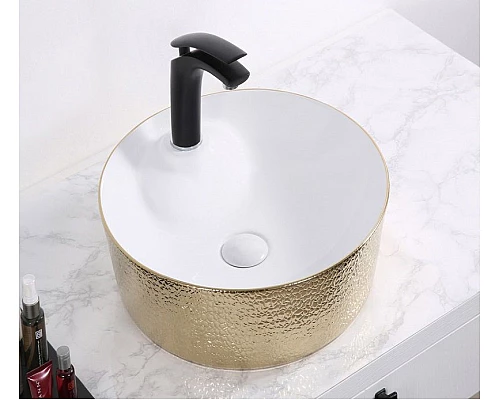 Приобрести Раковина-чаша CeramaLux 43 D1306H025 Белая Золотая в магазине сантехники Santeh-Crystal.ru