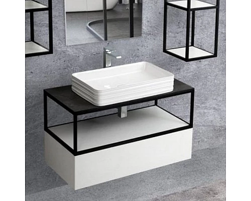 Купить Столешница под раковину Cezares Cadro 80 CADRO-80-HPL-NRM Черная матовая в магазине сантехники Santeh-Crystal.ru