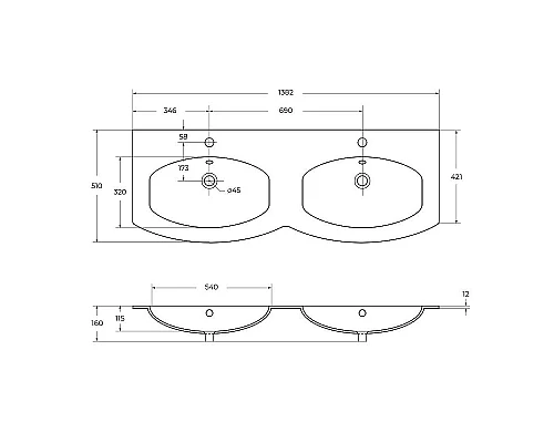 Купить Раковина Cezares Vague 138 50156 двойная Белая в магазине сантехники Santeh-Crystal.ru