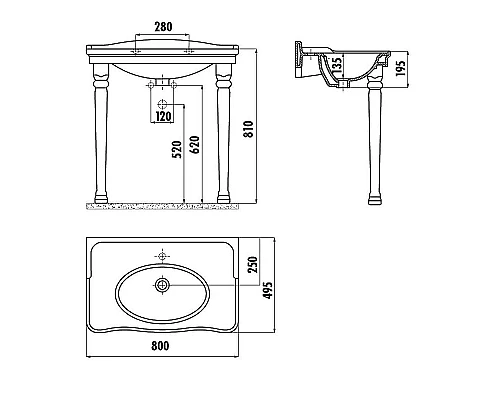 Приобрести Раковина Creavit Antik 80 AN080-00CB00E-AD00 Белая в магазине сантехники Santeh-Crystal.ru