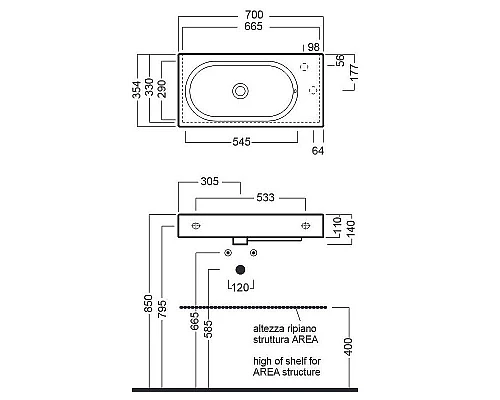 Заказать Раковина Hatria Area 70 L Y0W901 Белая в магазине сантехники Santeh-Crystal.ru