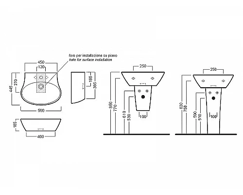 Купить Раковина Hatria Nido 56 Y0TT01 Белая в магазине сантехники Santeh-Crystal.ru