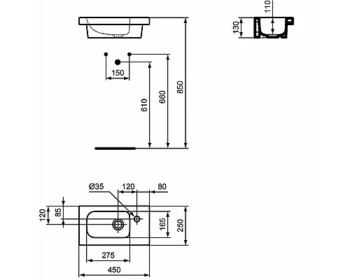 Купить Раковина Ideal Standard Connect Space 45 R E136101 Euro White в магазине сантехники Santeh-Crystal.ru