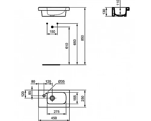 Купить Раковина Ideal Standard Connect Space 45 L E136201 Euro White в магазине сантехники Santeh-Crystal.ru