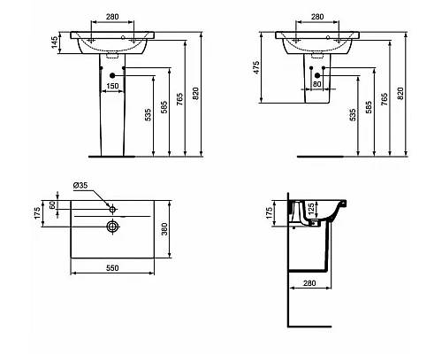 Заказать Раковина Ideal Standard Connect Space 55 E136401 Euro White в магазине сантехники Santeh-Crystal.ru
