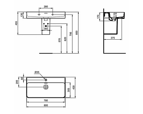Купить Раковина Ideal Standard Strada II 80 T300101 Euro White в магазине сантехники Santeh-Crystal.ru