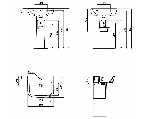 Купить Раковина Ideal Standard Tempo 55 T056501 Euro White в магазине сантехники Santeh-Crystal.ru