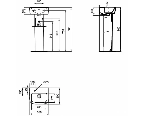 Заказать Раковина Ideal Standard Tempo 35 L T056801 Euro White в магазине сантехники Santeh-Crystal.ru