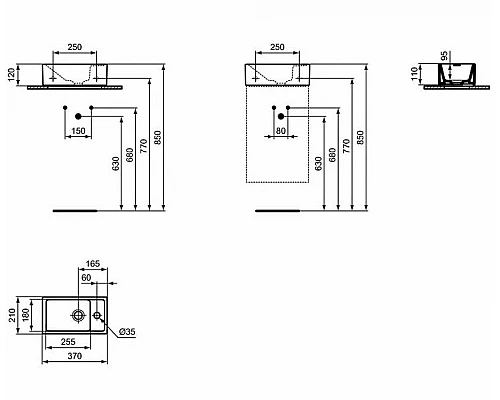 Купить Раковина Ideal Standard Tempo 37 R E211201 Euro White в магазине сантехники Santeh-Crystal.ru