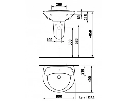 Купить Раковина Jika Lyra 60 1427.2.000.104.9 Белый в магазине сантехники Santeh-Crystal.ru