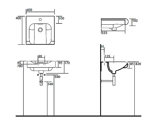 Заказать Раковина Kerasan Inka Project 40 341201x1 Белая в магазине сантехники Santeh-Crystal.ru