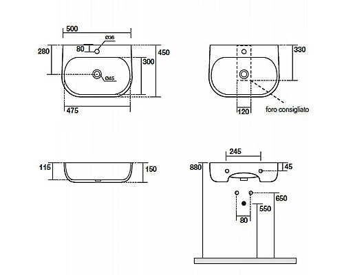 Купить Раковина Kerasan Nolita 50 534001x1 Белая глянцевая в магазине сантехники Santeh-Crystal.ru