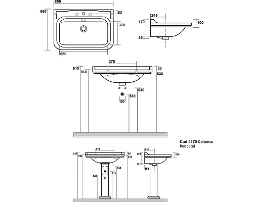 Купить Раковина Kerasan Waldorf 80 4141K1bi/crx1 Белая в магазине сантехники Santeh-Crystal.ru