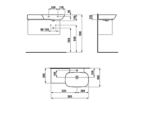 Купить Раковина Laufen Ino 90 L 8.1330.2.000.104.1 Белая в магазине сантехники Santeh-Crystal.ru