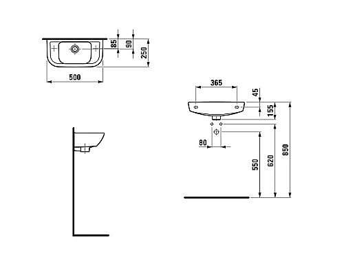 Купить Раковина Laufen Pro B 50 L 8.1695.7.000.105.1 Белая в магазине сантехники Santeh-Crystal.ru