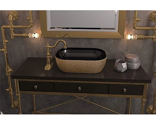 Приобрести Раковина-чаша Mira 46 MR-4632BG Черная Золото в магазине сантехники Santeh-Crystal.ru