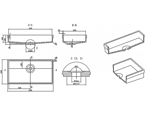 Купить Раковина Montebianco Castello Due 63 12124 Белая матовая в магазине сантехники Santeh-Crystal.ru