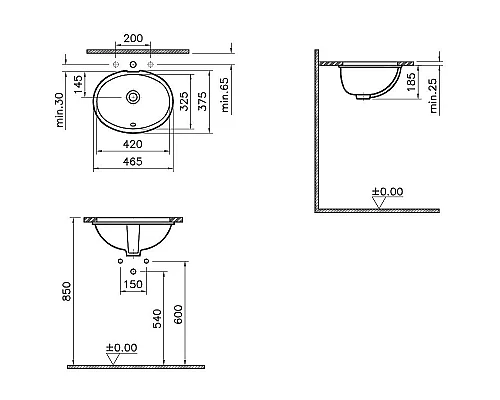 Заказать Раковина Vitra Arkitekt 47 6039B003-0012 Белая в магазине сантехники Santeh-Crystal.ru