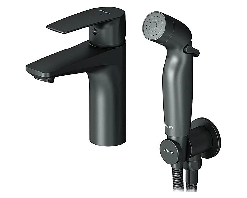 Приобрести Смеситель для раковины AM.PM Gem F90A03022 с гигиеническим душем Черный матовый в магазине сантехники Santeh-Crystal.ru