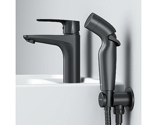 Приобрести Смеситель для раковины AM.PM Gem F90A03022 с гигиеническим душем Черный матовый в магазине сантехники Santeh-Crystal.ru