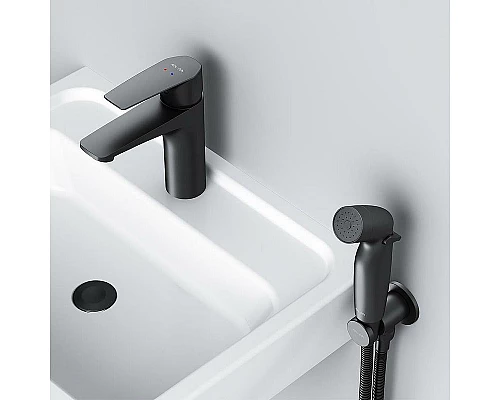 Приобрести Смеситель для раковины AM.PM Gem F90A03022 с гигиеническим душем Черный матовый в магазине сантехники Santeh-Crystal.ru