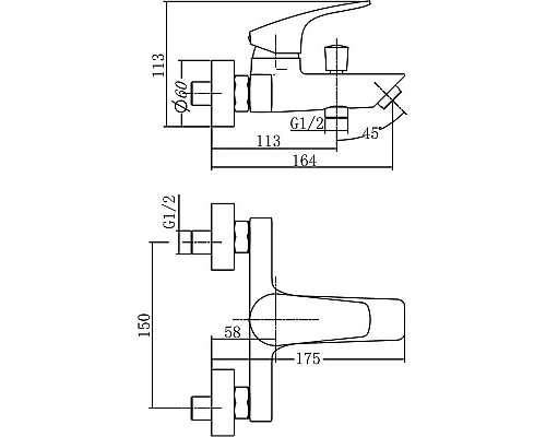 Купить Смеситель для ванны Aquanet Static AF330-20C 237442 Хром в магазине сантехники Santeh-Crystal.ru