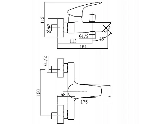 Приобрести Смеситель для ванны Aquanet Static AF330-20B 261822 Черный матовый в магазине сантехники Santeh-Crystal.ru