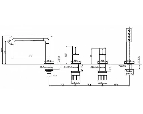 Купить Смеситель на борт ванны BelBagno Uno UNO-BVD4-CRM Хром в магазине сантехники Santeh-Crystal.ru