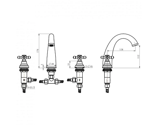 Купить Смеситель для раковины Boheme Camelia 297 Золото в магазине сантехники Santeh-Crystal.ru