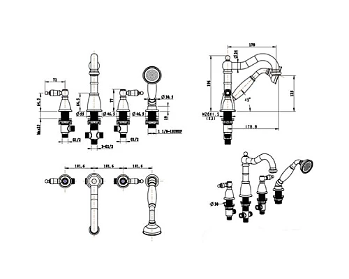 Заказать Смеситель на борт ванны Boheme Camelia 391 Бронза в магазине сантехники Santeh-Crystal.ru