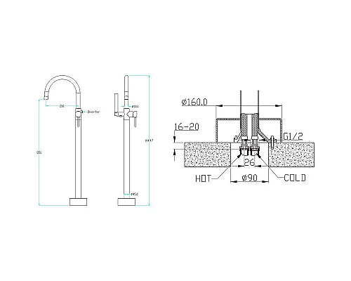 Приобрести Смеситель для ванны Boheme Uno 469-G (219) Золото в магазине сантехники Santeh-Crystal.ru