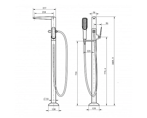 Заказать Смеситель для ванны Boheme Venturo 379-W напольный Белый Хром в магазине сантехники Santeh-Crystal.ru