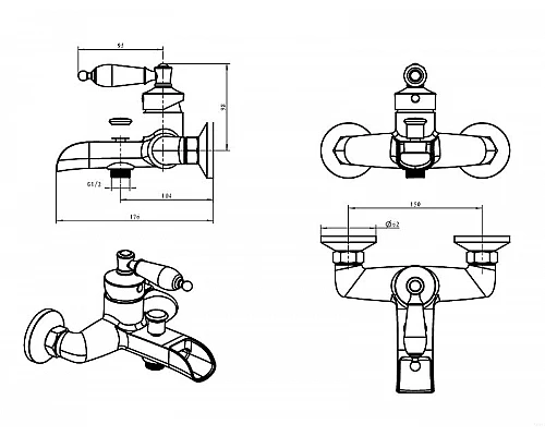 Заказать Смеситель для ванны Boheme Vogue 213-SW Золото в магазине сантехники Santeh-Crystal.ru