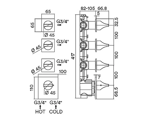Заказать Смеситель для душа Bossini Apice Z035205.073 с термостатом Черный матовый в магазине сантехники Santeh-Crystal.ru