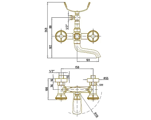 Приобрести Смеситель для ванны и душа Bronze de Luxe Royal 10119 Бронза в магазине сантехники Santeh-Crystal.ru