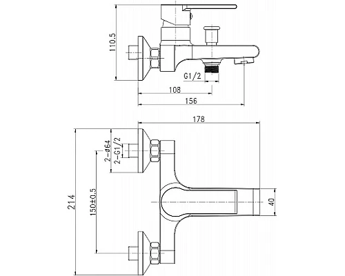 Купить Смеситель для ванны Cersanit Brasko Black 63108 Черный матовый в магазине сантехники Santeh-Crystal.ru