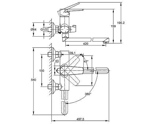 Заказать Смеситель для ванны Cersanit Moduo 64098 универсальный Хром в магазине сантехники Santeh-Crystal.ru