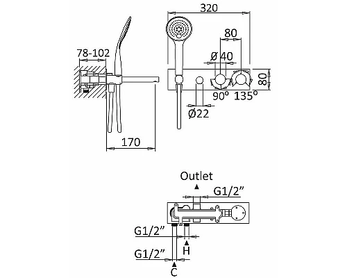 Купить Смеситель для ванны Cezares Czr CZR-B-VDM1-T-01 с термостатом Хром в магазине сантехники Santeh-Crystal.ru