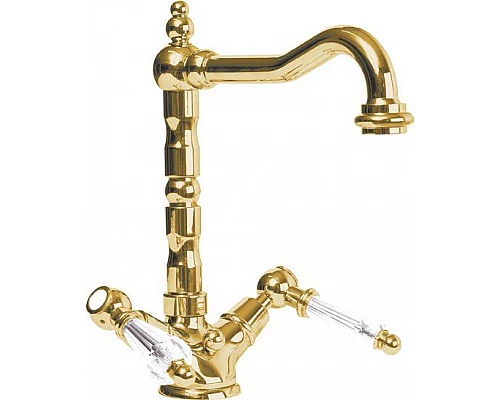 Заказать Смеситель для раковины Cezares Diamond LS2 прозрачные ручки 03 Золото 24 карат в магазине сантехники Santeh-Crystal.ru