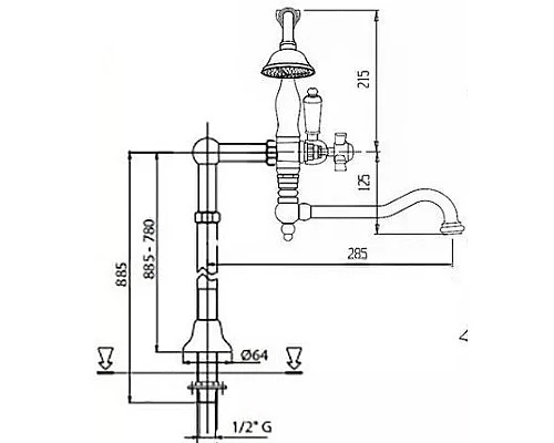 Смеситель для ванны Cezares Diamond DIAMOND-VDP2-03/24-Sw Золото 24 карат